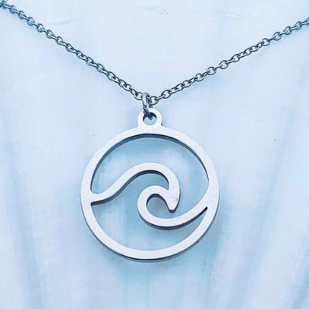 Stainless Steel Wave Pendant Necklace Princess LG - Picture 3 of 5